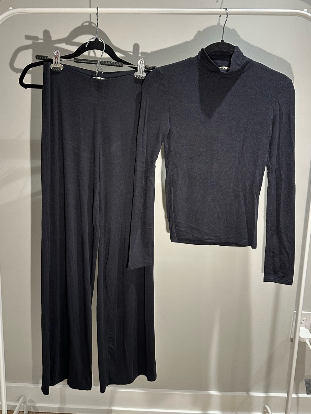 OAK + FORT Navy Blue Wide-Leg Pants with Long-Sleeve Turtleneck